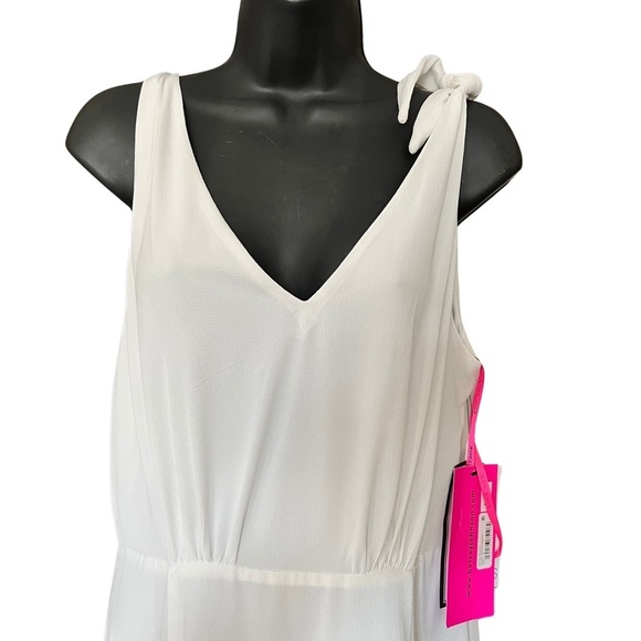 Betsey Johnson [Size 12 - NWT] White Pebble Crepe Shoulder Tie Midi Dress - Picture 9 of 10